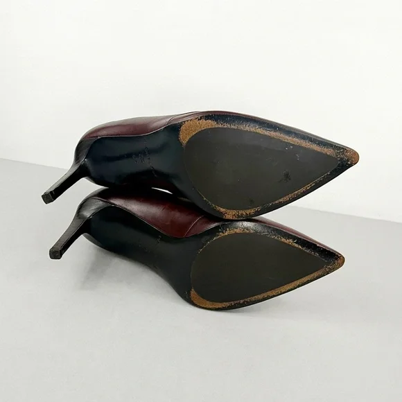 RACHEL ZOE BURGUNDY LEATHER ANKLE STRAP HEELS - Picture 6 of 9